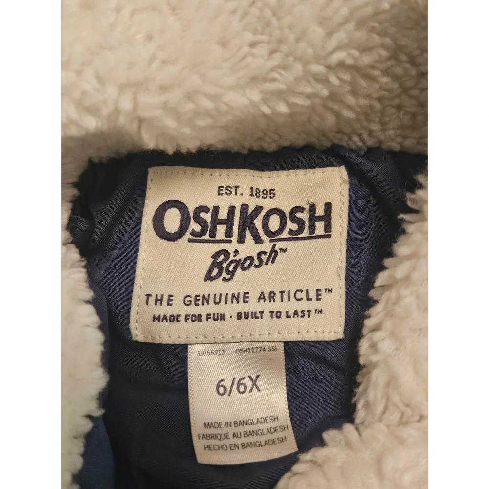 OshKosh Bgosh Kids Denim Trucker Jacket Sherpa Collar Blue Size 6 6X OSH11774